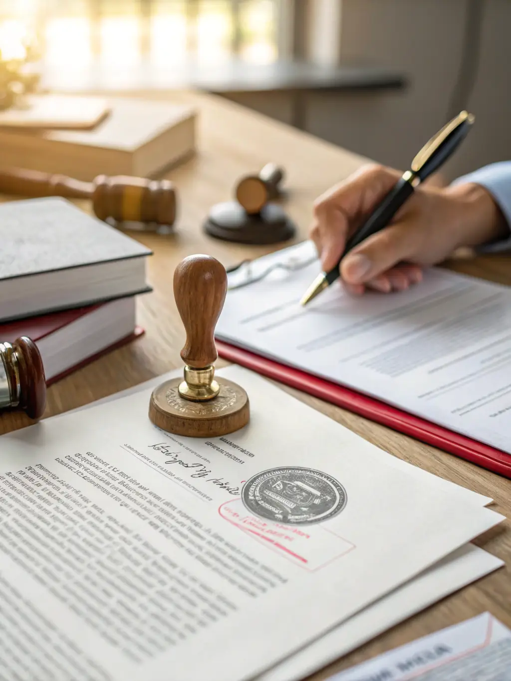 An image depicting a legal document with a stamp of approval, representing debt discharge and a fresh start for the client.